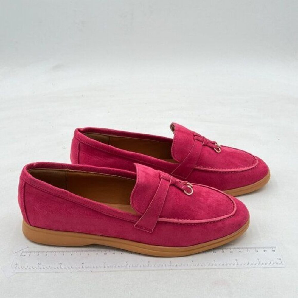 Milooey Pink shoes Women's Round Toe Flat Loafers Comfort Slip On Moccasins